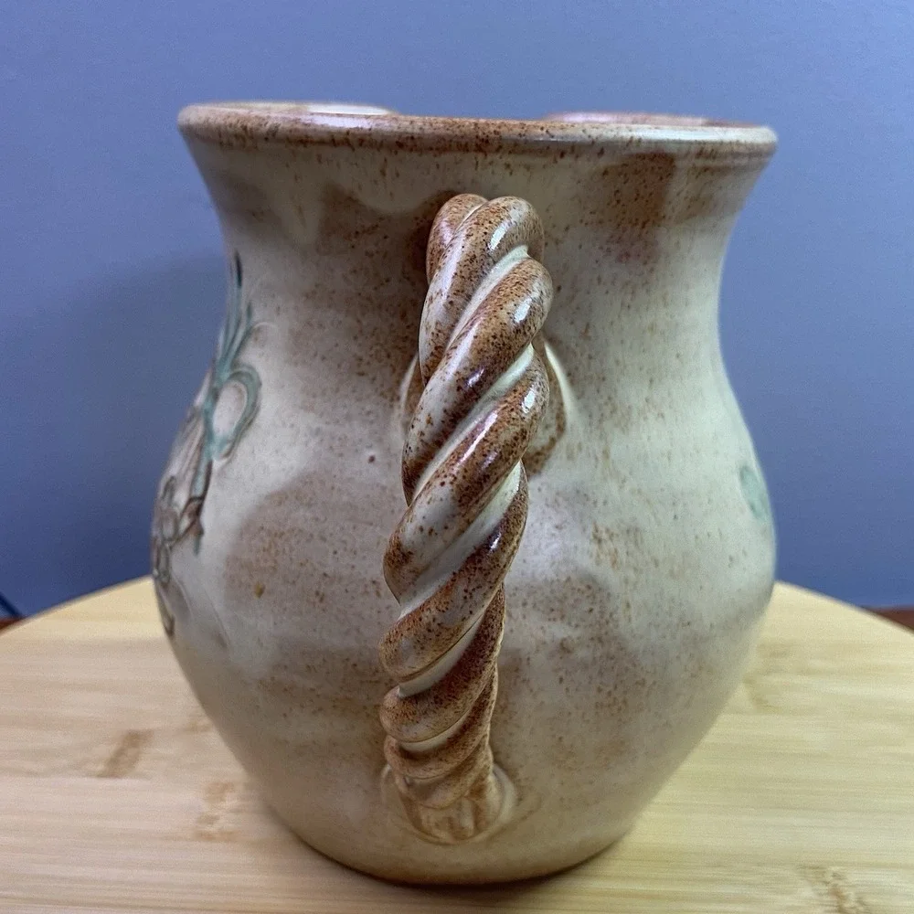 Vintage Rustic Pottery Pitcher‎ Vase Brown Tan Earth Tones Rustic Home Interiors